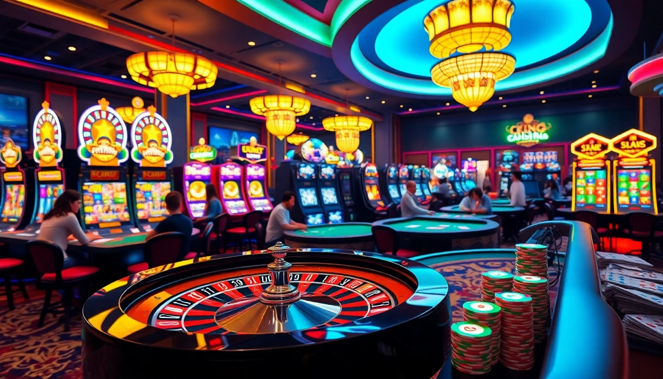 Experience the excitement of Trang Chủ UU88 with players at a bustling roulette table in a vibrant casino.