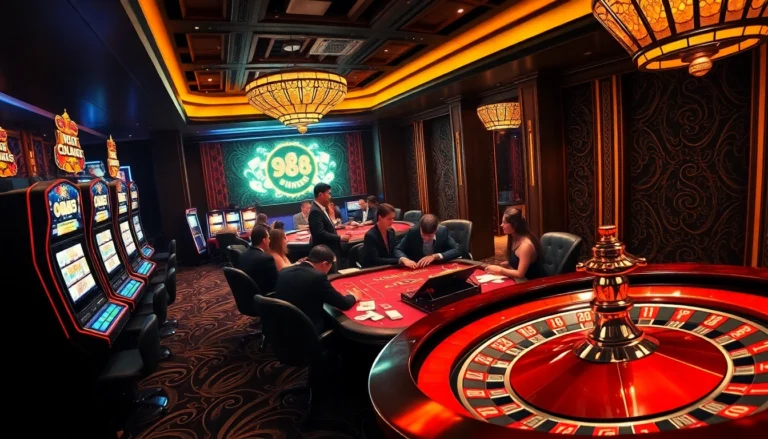 Explore the excitement of high-stakes gaming at nhà cái Jun88 with vibrant slot machines and intense poker matches.